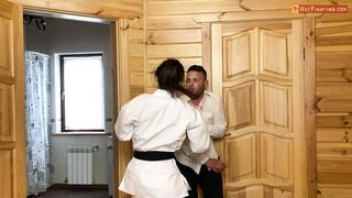 Karate girl  Sonya destroy a man