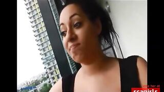 Big natural boobs on balcony