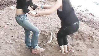 Beach buried foot licking