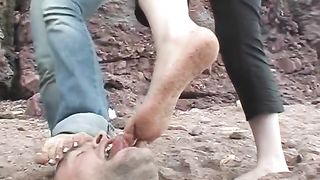 Beach buried foot licking