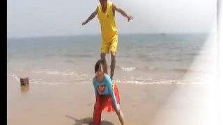 Asian Supergirl lift and carry