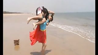 Asian Supergirl lift and carry