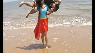 Asian Supergirl lift and carry