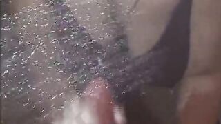 Long nails play with cock and blowjob under the shower