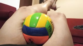 Crush volleyball between her things easily